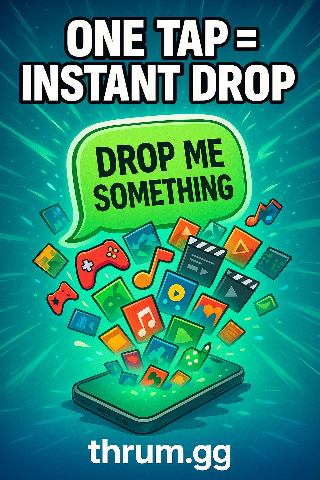 One tap in WhatsApp. Get instant games, music, videos to share. No scrolling, no feeds, just drops.